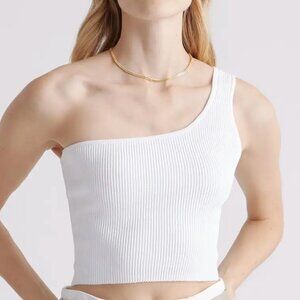 Cropped One Shoulder Ribbed Knit Tank - White XS
